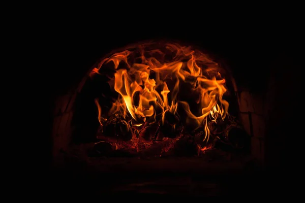 Φούρνος Αναμμένη Φωτιά Κοντινό Πλάνο Ιστορικό — Φωτογραφία Αρχείου