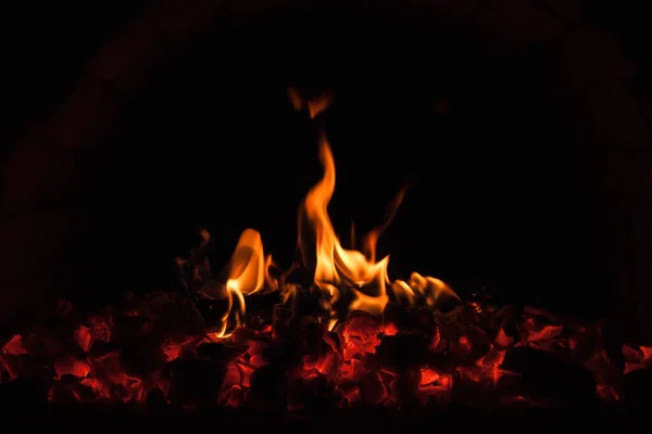 Horno Con Fuego Ardiente Primer Plano Fondo —  Fotos de Stock
