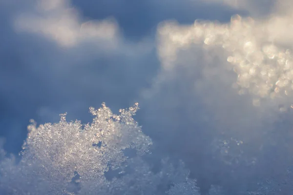 Abstrakter Winterhintergrund Schneeflocken Und Schneekristalle Die Geringe Schärfentiefe — Stockfoto