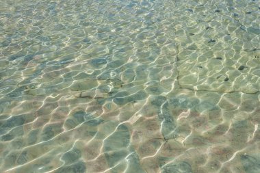 Dalgalar ve parıltılar suyun yüzeyinde. Sığ. Çeşme. Arkaplan