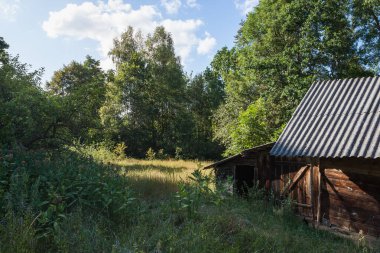 Eski ahır. Kırsal alan. Kırsal alan. Ukrayna halk mimarisi