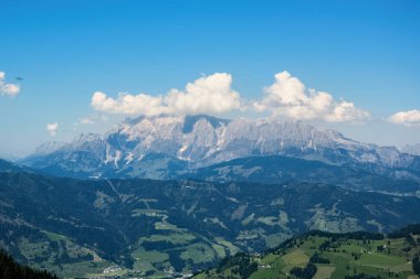 Panorama of the Austrian Alps, view of the Dachstein Mountains.