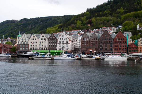 Bergen Norvegia Argine Portuale Con Storiche Case Legno Bryggen Nel — Foto Stock