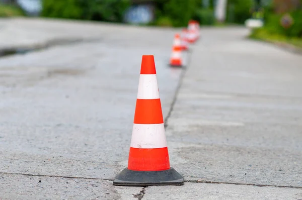 stock image Traffic cone on the road, close-up of a cone