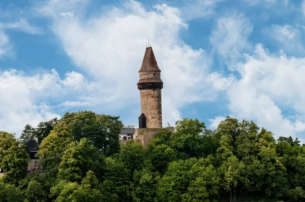 Каменная Башня Холме Над Лесом Видом Штрамберк Чешская Республика — стоковое фото