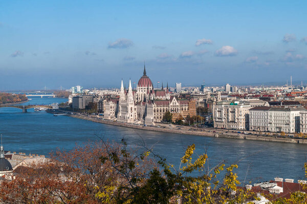 View of the Budapest city skyline (Hungary) with the Danube river and the parliament building.