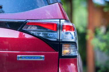 Brno, Çek Cumhuriyeti - 22 Haziran 2025: Japon off-road SUV Subaru Forester 'ın arka lambalarının ayrıntıları.