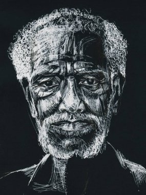 Çizgi çizimi, Afrikalı Amerikalı yaşlı bir Theo 'nun mürekkep kalem portresi.