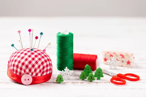 Fundo Feito Mão Costura Artesanato Natal Para Decorações Férias Acessórios — Fotografia de Stock