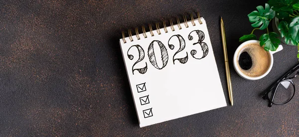 2023 있습니다 2023 년에는 준비되어 있습니다 결의문 리스트 New Year — 스톡 사진