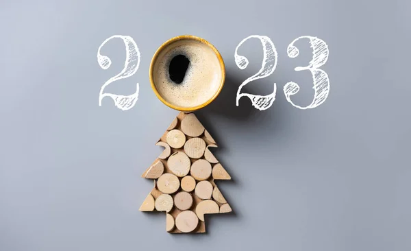 Boldog Évet 2023 Háttér Ünnepek Kártya Kávé Csésze Környezetbarát Karácsony — Stock Fotó