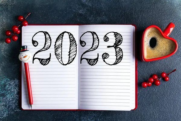 2023 Sayılı Yeni Yıl Kararları Masada 2023 Karar Listesi Defter — Stok fotoğraf