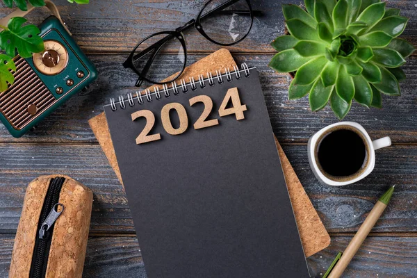 Oud Nieuw Resolutie 2024 Het Bureau 2024 Goals Lijst Met — Stockfoto