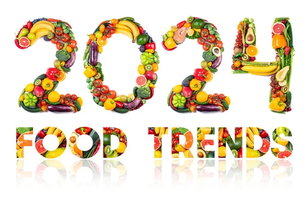 2024 Készült Gyümölcsök Zöldségek Hal Egészséges Étel 2024 Élelmiszer Trendek — Stock Fotó