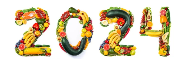 2024 Élelmiszer Trendek 2024 Készült Zöldségek Gyümölcsök Halak Fehér Alapon — Stock Fotó