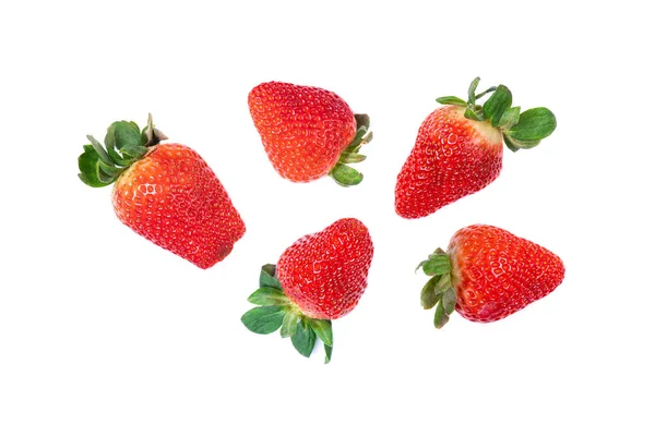 白色背景的草莓 顶视图 白羊座的模式 新鲜草莓白色背景特写 创意食品节录 — 图库照片