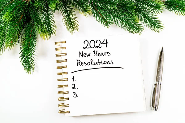Resoluciones Año Nuevo 2024 Escritorio 2024 Lista Goles Con Cuaderno —  Fotos de Stock