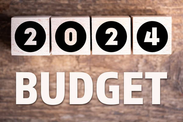Rozpočet 2024 Nový Rok Dřevěné Bloky Kancelářské Obchodní Koncepce Pozadí Stock Obrázky