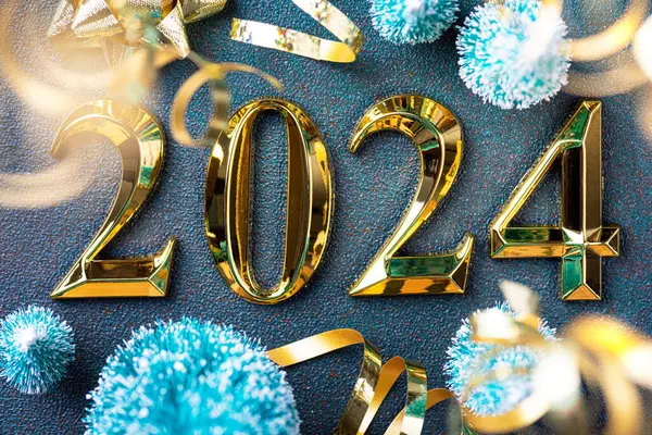 Šťastný Nový Rok 2024 Pozadí Novoroční Přání Lesklými Světly Slavnostní Stock Fotografie
