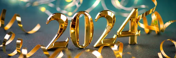 Šťastný Nový Rok 2024 Pozadí Novoroční Přání Lesklými Světly Slavnostní Royalty Free Stock Fotografie