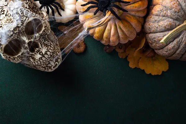 Abóboras Halloween Decorações Fundo Halloween Com Decoração Tradicional Assustadora Para Imagens Royalty-Free