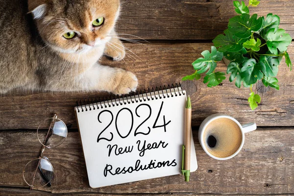 New Year Resolutions 2024 Desk 2024 Resolutions List Notebook Coffee Royalty Free Stock Images