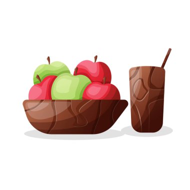 Sabah kahvaltısı, sağlıklı kahvaltı, elmalı çay, tahta bardak ve tahta kase.