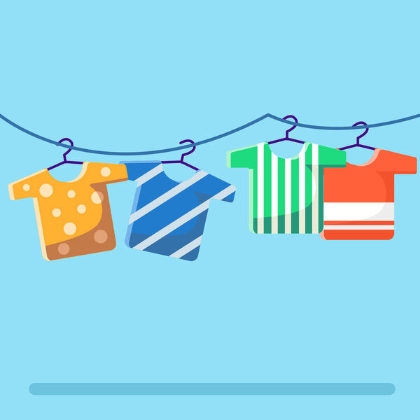 Плоская иллюстрация коллекция одежды, высушиваемой на солнце