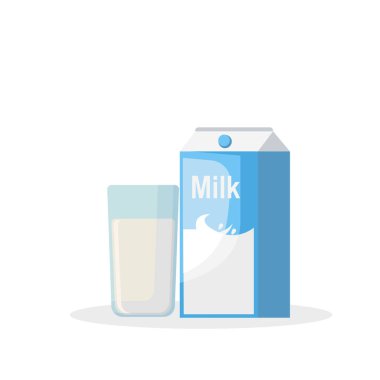 Düz illüstrasyon sütü ve bir şişe süt.