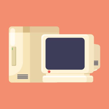 Düz illüstrasyon eski bilgisayar biçimi, eski usul, pc masaüstü