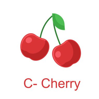Cherry için düz illüstrasyon alfabesi C, çocuklar için öğrenme