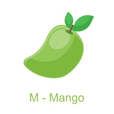Mango için düz illüstrasyon alfabesi M, çocuklar için öğrenme