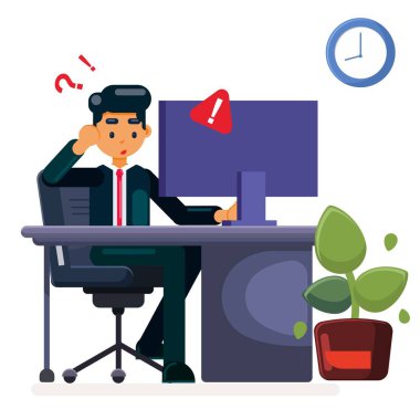 Resepsiyonda çalışan iş adamı, iş adamının Flat Vector Illustration 'ı karıştırması