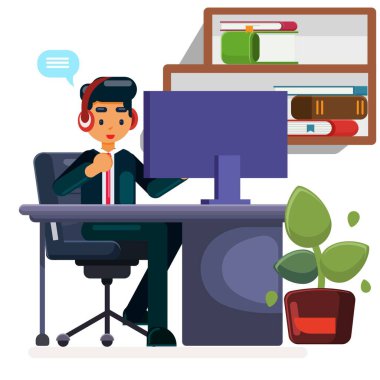 Masada çalışan işadamı, iş adamı çevrimiçi Flat Illustration toplantısı