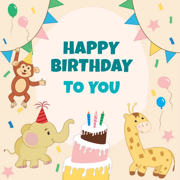 Happy Birthday Greeting Card Party Invitation Template Vector Illustration Cartoon — Stock Vector