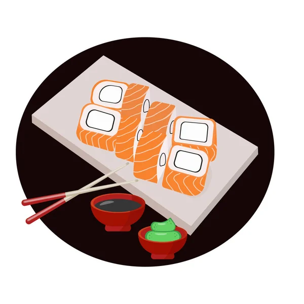 Японская Еда Рыбные Суши Японские Суши Векторная Иллюстрация — стоковый вектор