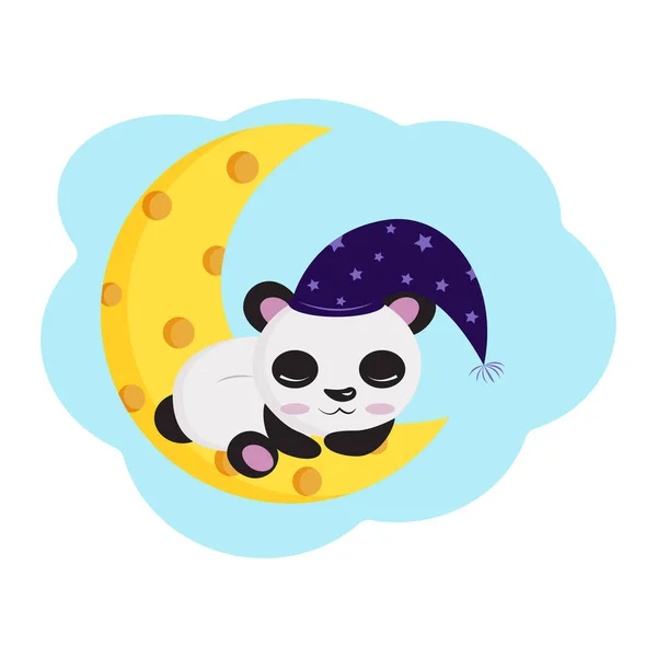 stock vector Panda sleep en moon. Vector cartoon illustration