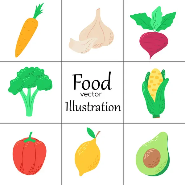 Vector Vegetables Icons Set Cartoon Style — Stock Vector