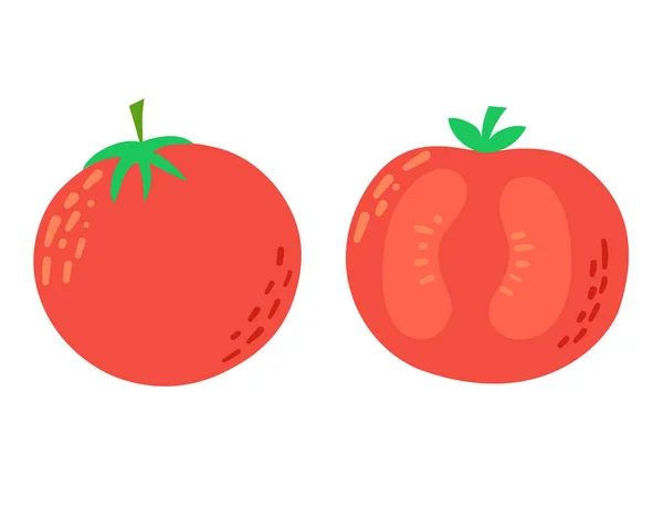 Färsk Röd Tomat Hel Och Skivad Mogna Grönsaker Vegetarisk Hälsosam — Stock vektor