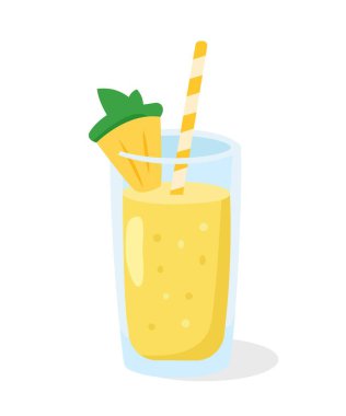 Saman Vektörü Düz Çizim ile Tropikal Ananas İçeceği
