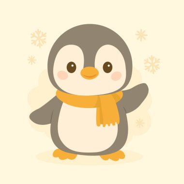 Eşarplı Şirin Penguen Çocuklar için Kış Vektörü İllüstrasyonu
