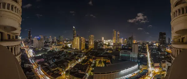 Uitzicht Verlichte Skyline Van Bangkok Vanuit Lucht Positie Nachts — Stockfoto