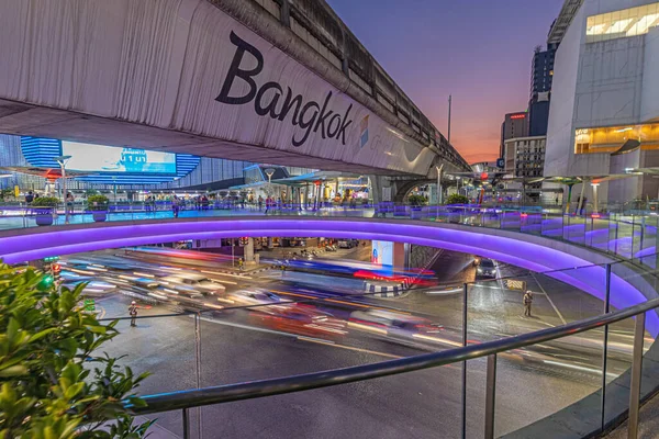 Вечерний Снимок Площади Сиам Бангкоке Сделанный Сумерках — стоковое фото