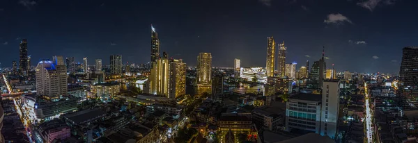 Вид Освещенный Небосклон Бангкока Высоты Птичьего Полета Ночью — стоковое фото