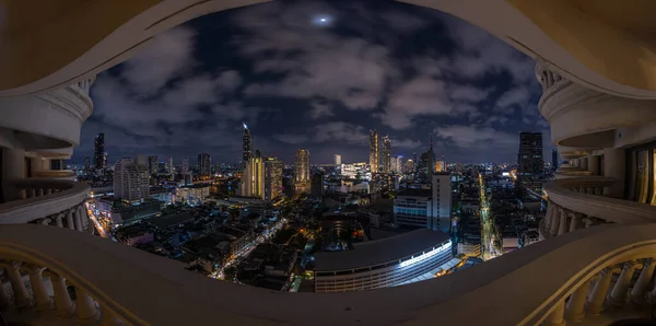Vista Sobre Horizonte Iluminado Banguecoque Posição Aérea Noite — Fotografia de Stock