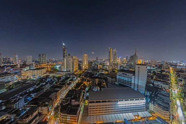 Вид Освещенный Небосклон Бангкока Высоты Птичьего Полета Ночью — стоковое фото