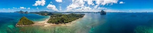 Drone Panorama Paradisiacal Maremegmeg Beach Nido Philippine Island Palawan Day — Stock Photo, Image