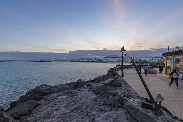 Panorama Imagem Sobre Calçadão Playa Blanca Ilha Lanzarote Noite — Fotografia de Stock