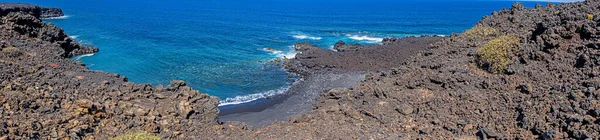 Panoramic Picture Black Beach Playa Del Paso Golfo Lanzarote Daytime — Stock Photo, Image