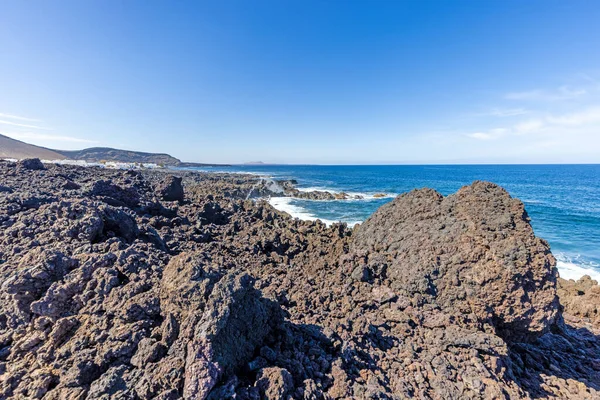 Gündüz Vakti Lanzarote Deki Golfo Yakınlarındaki Volkanik Sahilde Görüntü — Stok fotoğraf